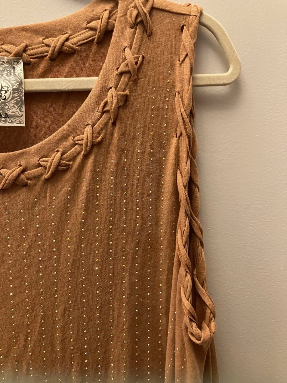 NWT Vocal USA Tunic Light Brown Size 2XL, Rhinestones on Front, Sleeveless - Picture 6 of 6